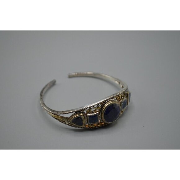 Navy Blue Stone Bangle Bracelet Sterling Silver 925 Filigree 23.03g 2.25" - Picture 2 of 8